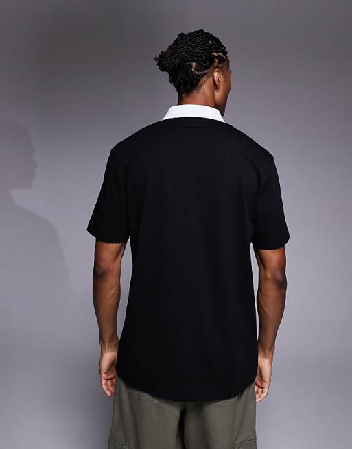 DESIGN Relaxed Polo With Piping Detail And Sports Graphic In Black