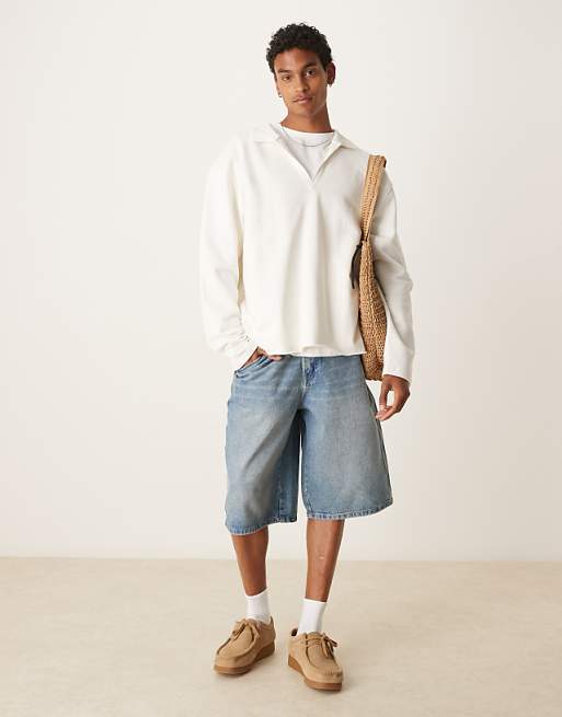 DESIGN Relaxed Polo With Raw Hem In White