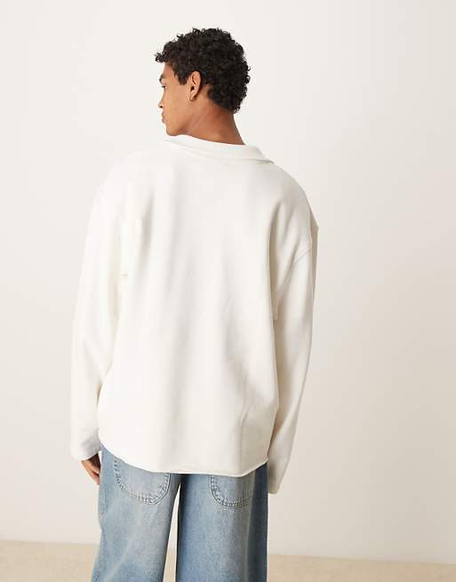 DESIGN Relaxed Polo With Raw Hem In White