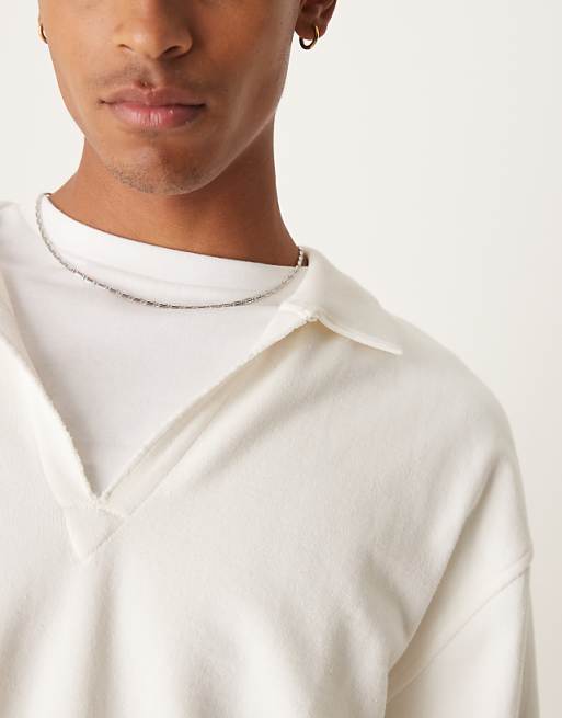 DESIGN Relaxed Polo With Raw Hem In White
