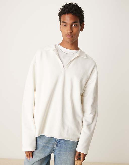 DESIGN relaxed polo with raw hem in white