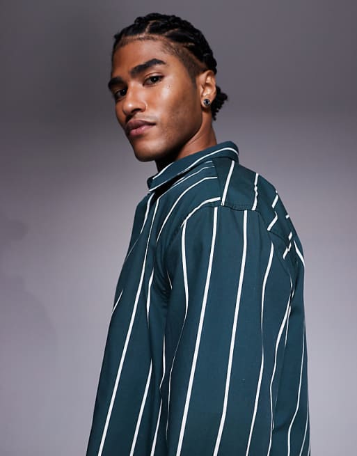 DESIGN Relaxed Poplin Shirt In Green Stripe