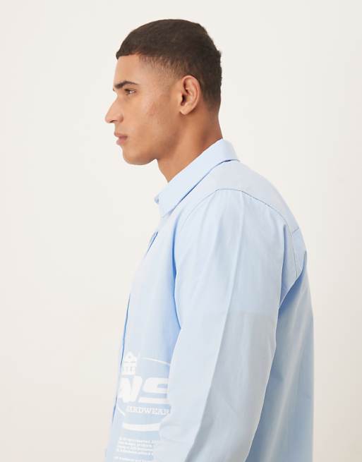 DESIGN Relaxed Poplin Shirt With Square Collar And Print In Blue