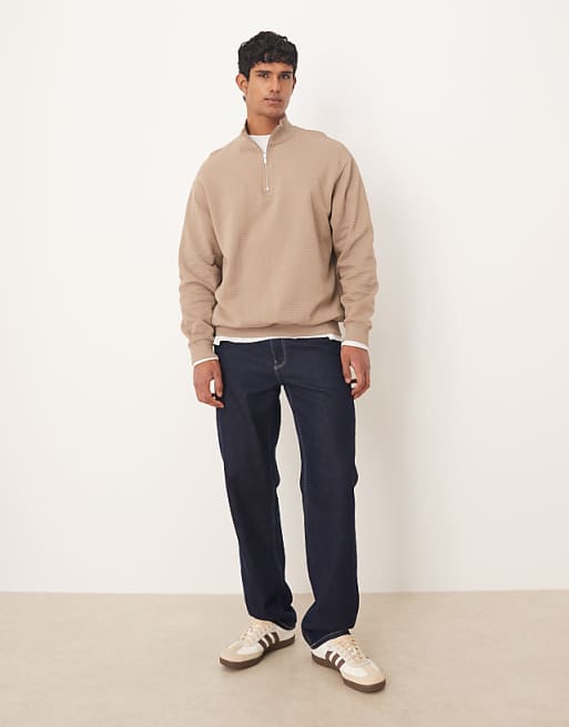 DESIGN Relaxed Quarter Zip Sweatshirt In Beige