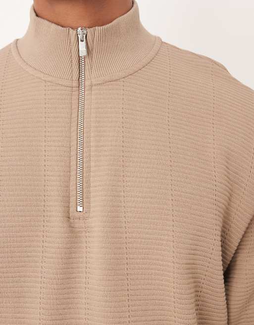 DESIGN Relaxed Quarter Zip Sweatshirt In Beige