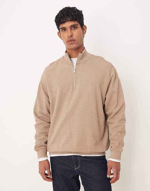 DESIGN relaxed quarter zip sweatshirt in beige