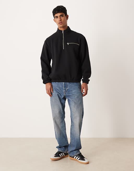 DESIGN Relaxed Quarter Zip Sweatshirt In Black