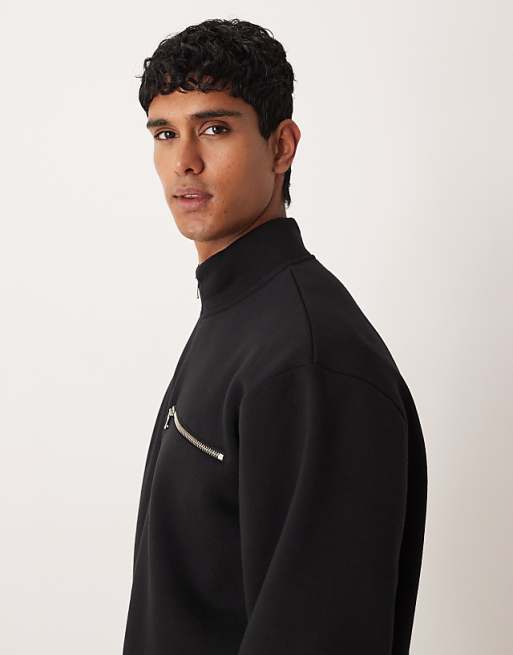DESIGN Relaxed Quarter Zip Sweatshirt In Black