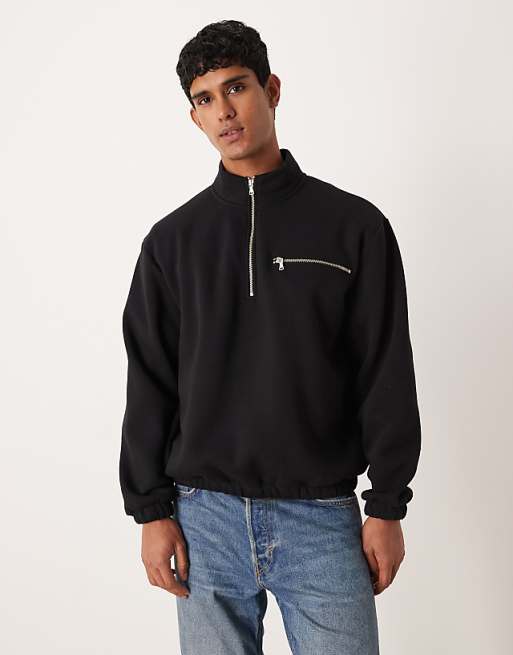 DESIGN relaxed quarter zip sweatshirt in black