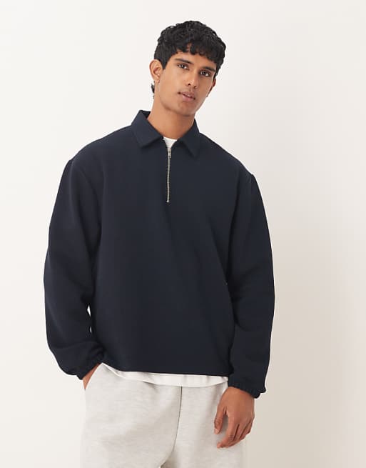 DESIGN relaxed quarter-zip sweatshirt in navy