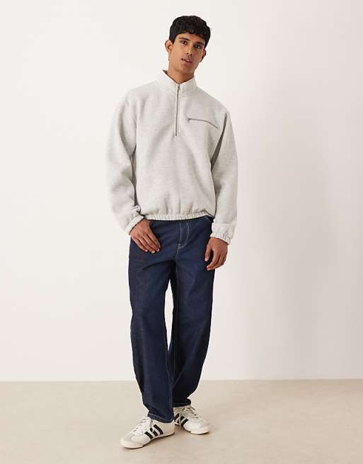 DESIGN Relaxed Quarter Zip Sweatshirt In White Marl