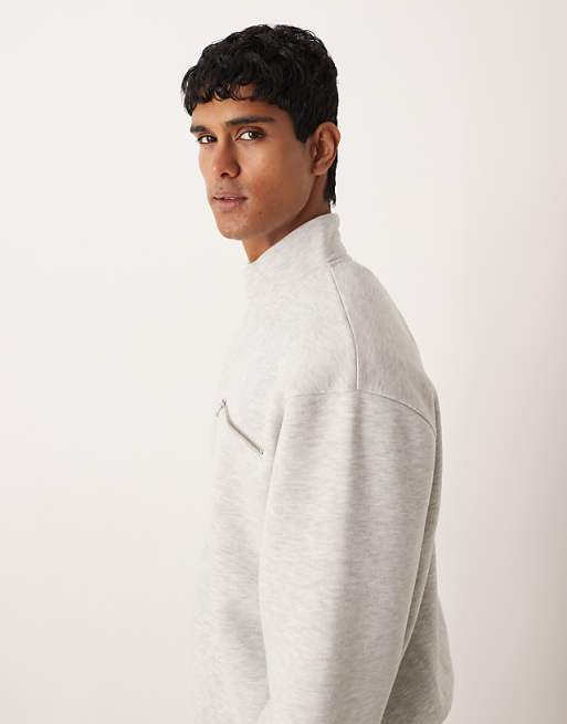 DESIGN Relaxed Quarter Zip Sweatshirt In White Marl