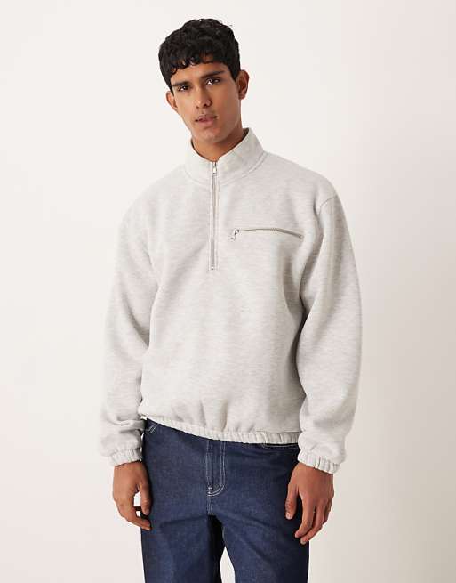 DESIGN relaxed quarter zip sweatshirt in white marl