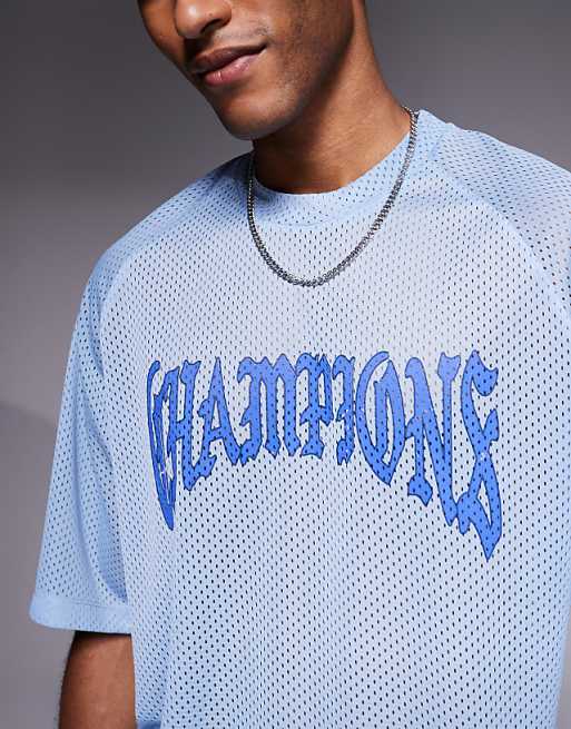 DESIGN Relaxed Raglan T-shirt With Champions Graphic In Blue Airtex