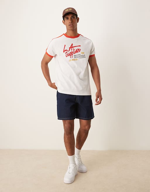 DESIGN Relaxed Raglan T-shirt With Contrast Collar And City Graphic In White
