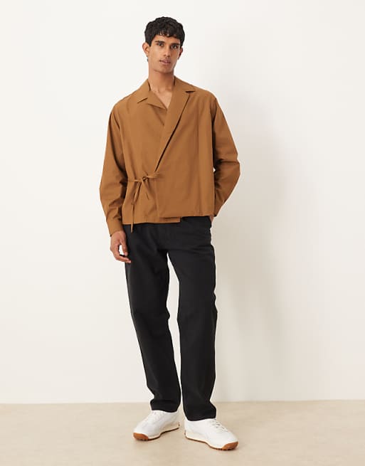 DESIGN Relaxed Revere Collar With Side Tie In Light Brown