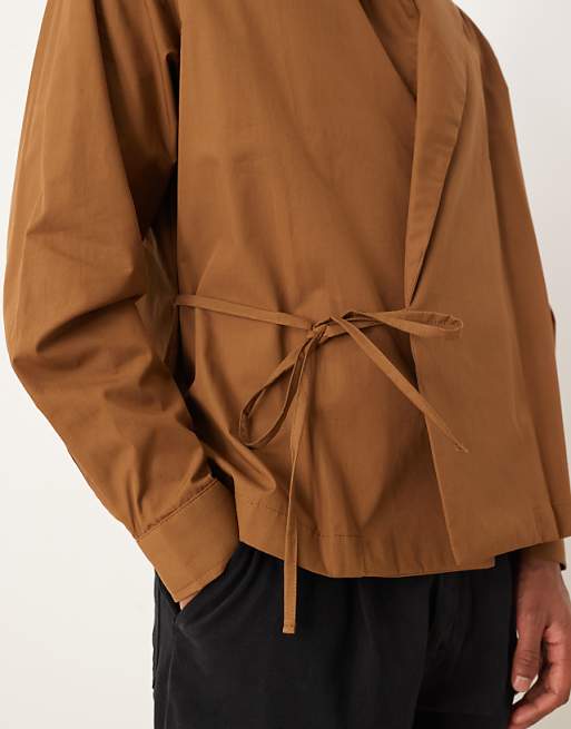 DESIGN Relaxed Revere Collar With Side Tie In Light Brown