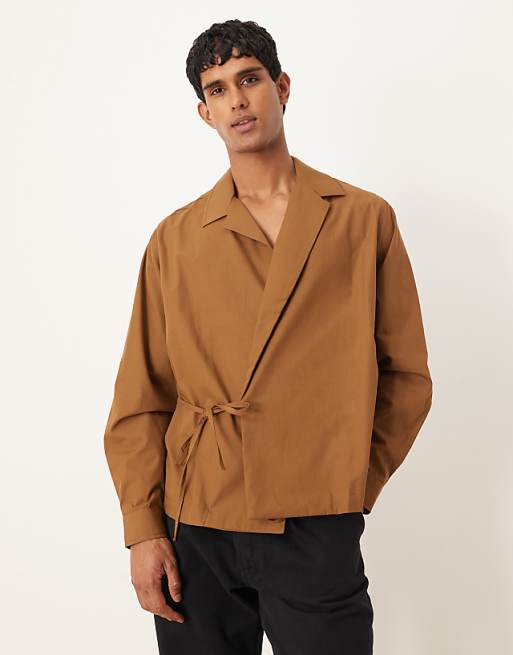 DESIGN Relaxed Revere Collar With Side Tie In Light Brown