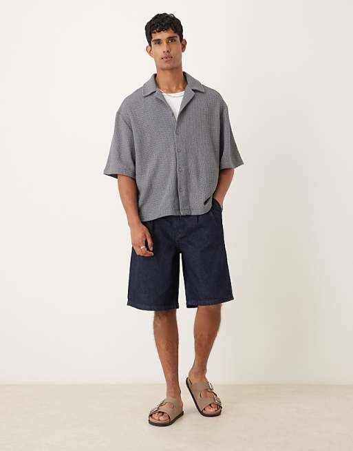 DESIGN Relaxed Revere Crochet T-shirt In Dark Grey