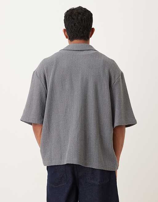 DESIGN Relaxed Revere Crochet T-shirt In Dark Grey