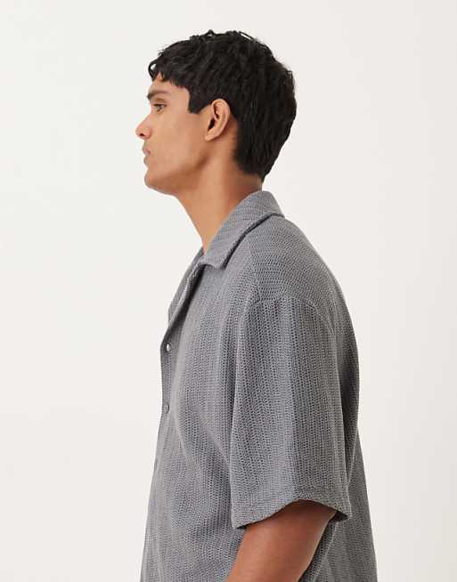 DESIGN Relaxed Revere Crochet T-shirt In Dark Grey