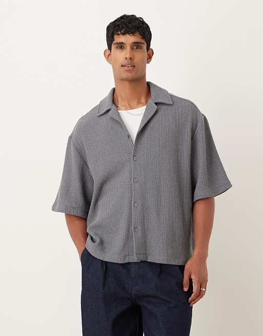 DESIGN relaxed revere crochet t-shirt in dark grey