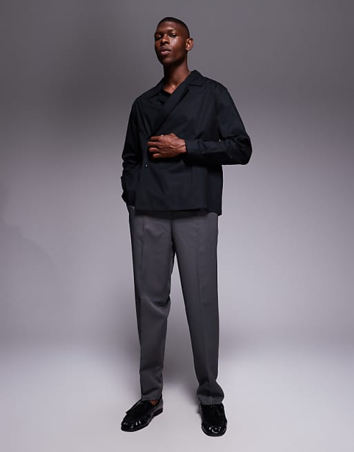 DESIGN Relaxed Revere Cross Over Shirt In Black