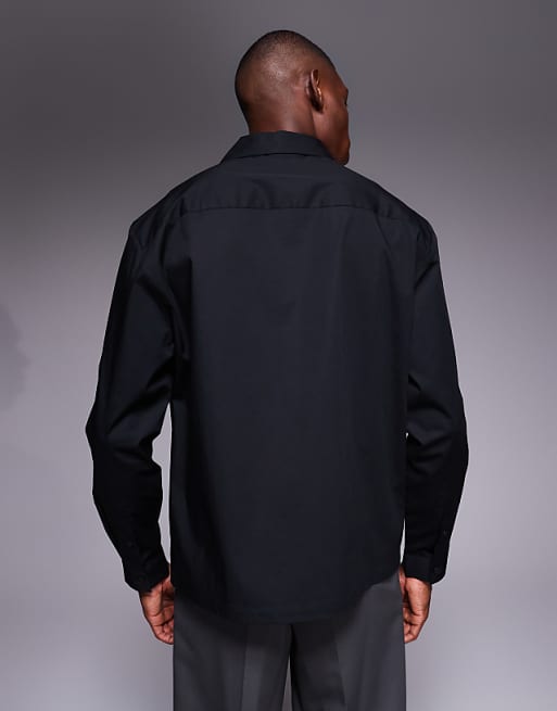 DESIGN Relaxed Revere Cross Over Shirt In Black