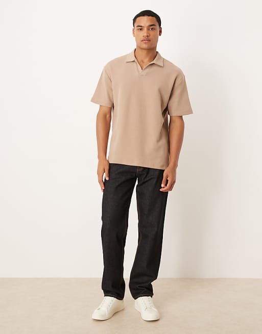 DESIGN Relaxed Revere Polo In Beige Waffle