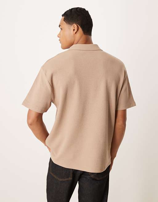 DESIGN Relaxed Revere Polo In Beige Waffle