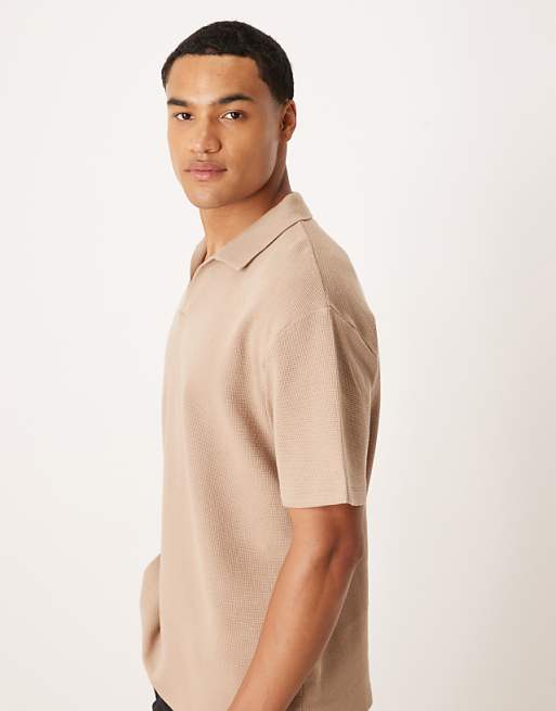 DESIGN Relaxed Revere Polo In Beige Waffle