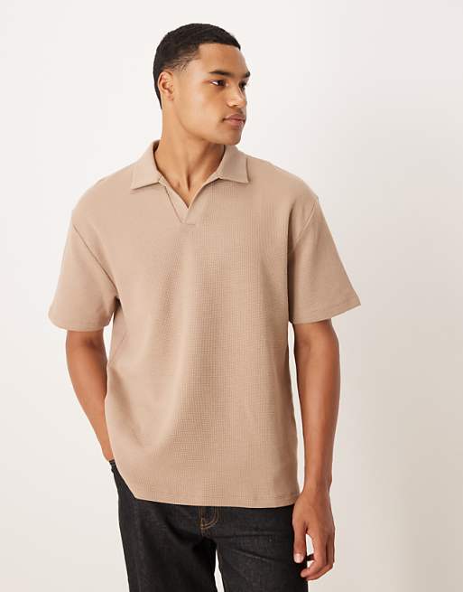 DESIGN relaxed revere polo in beige waffle