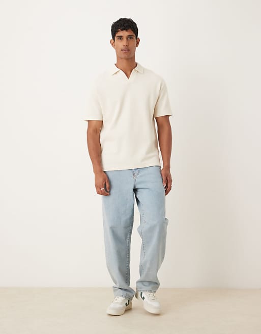 DESIGN Relaxed Revere Polo In Cream Waffle