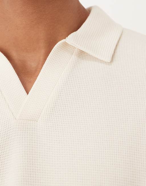 DESIGN Relaxed Revere Polo In Cream Waffle