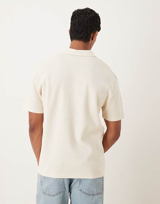 DESIGN Relaxed Revere Polo In Cream Waffle