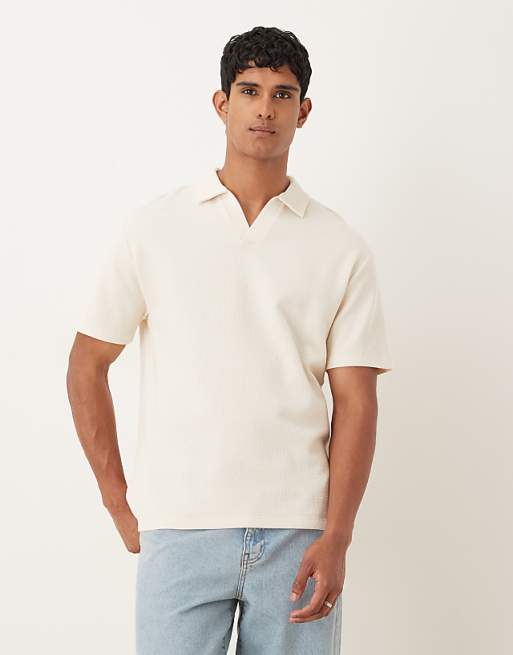 DESIGN relaxed revere polo in cream waffle