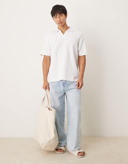 DESIGN Relaxed Revere Polo In White Texture
