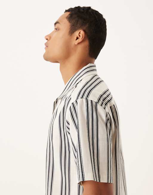 DESIGN Relaxed Revere Shirt In Beige And Black Stripe