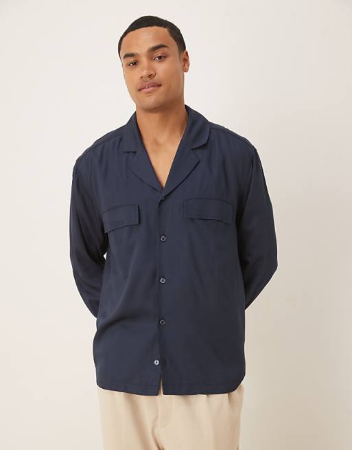 DESIGN Relaxed Revere Shirt In Navy