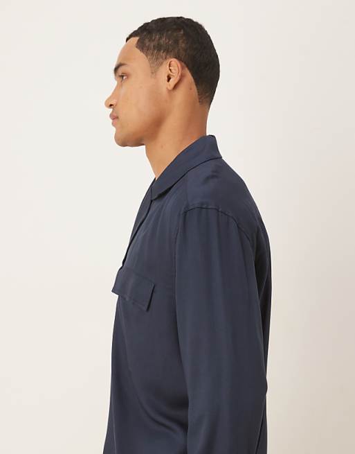 DESIGN Relaxed Revere Shirt In Navy