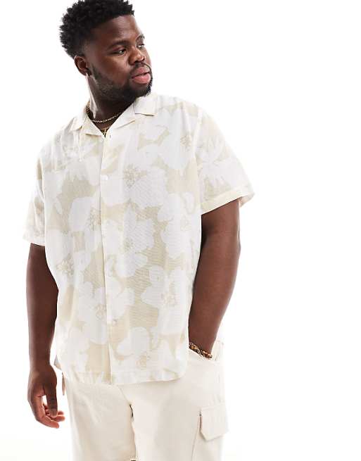 DESIGN Relaxed Revere Shirt In Stone Floral Print