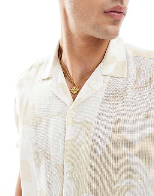 DESIGN Relaxed Revere Shirt In Stone Floral Print