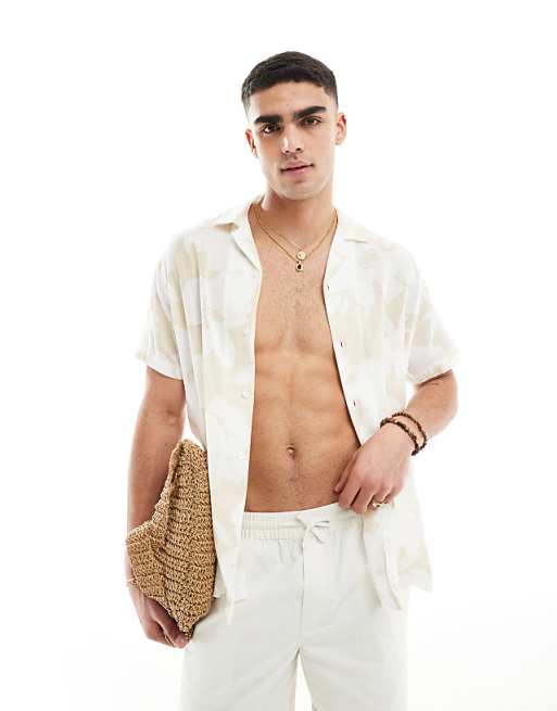 DESIGN relaxed revere shirt in stone floral print
