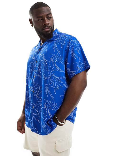 DESIGN Relaxed Revere Shirt With Floral Print In Blue