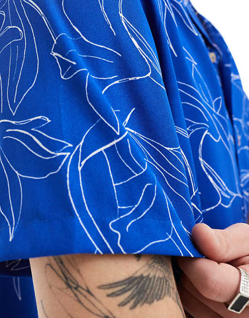 DESIGN Relaxed Revere Shirt With Floral Print In Blue
