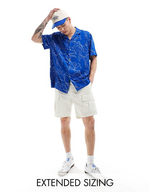 DESIGN relaxed revere shirt with floral print in blue