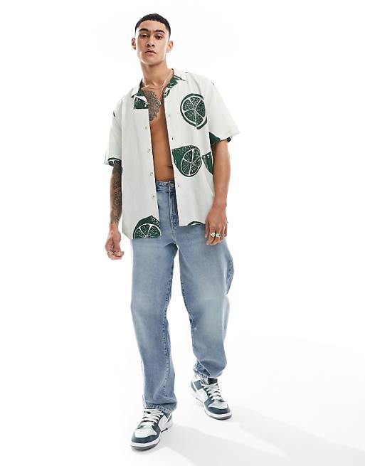 DESIGN Relaxed Revere Shirt With Fruit Print