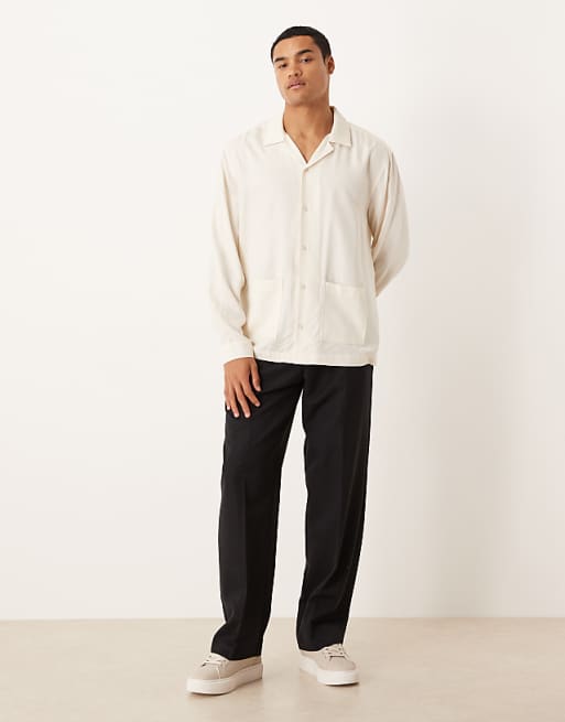 DESIGN Relaxed Revere Shirt With Pockets In Cream