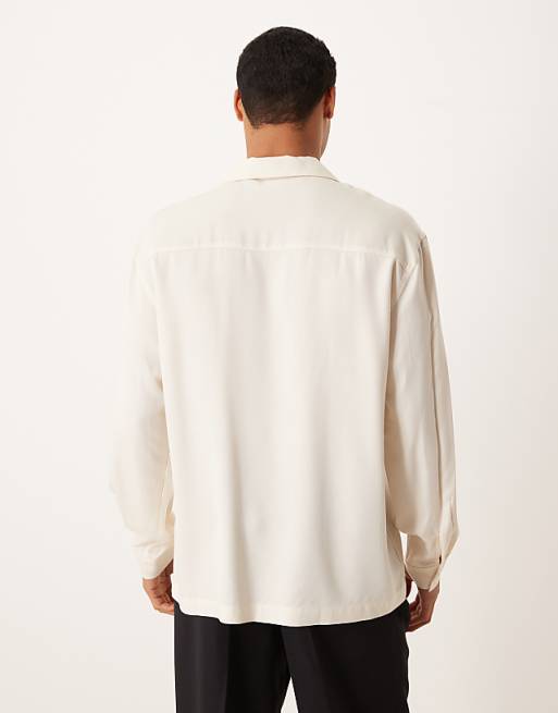 DESIGN Relaxed Revere Shirt With Pockets In Cream