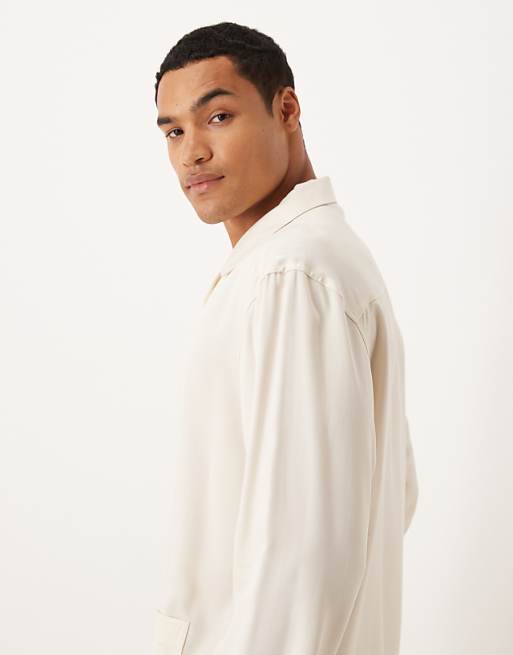 DESIGN Relaxed Revere Shirt With Pockets In Cream
